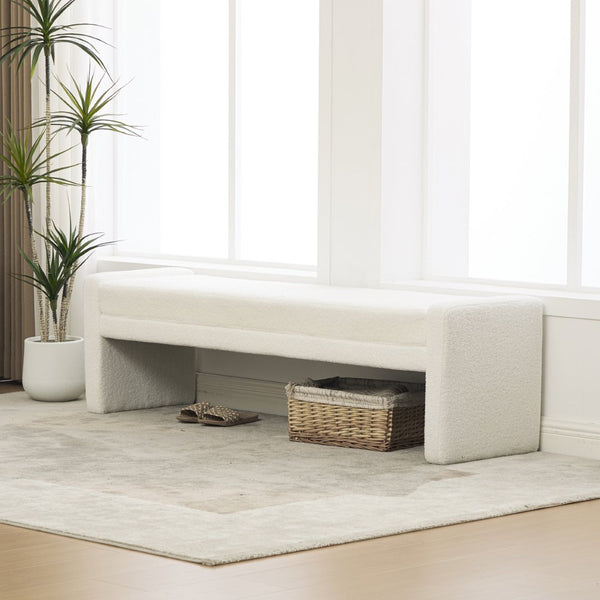 English Elm 66.9" Oversized Boucle Upholstered Bench with Sled Base for Bedroom or Entryway W3118P453439