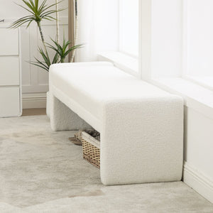 English Elm 66.9" Oversized Boucle Upholstered Bench with Sled Base for Bedroom or Entryway W3118P453439