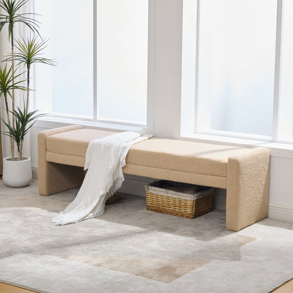 English Elm 66.9" Oversized Boucle Upholstered Bench with Sled Base for Bedroom or Entryway Wheat W3118P453440