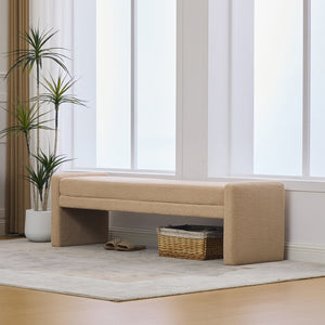 English Elm 66.9" Oversized Boucle Upholstered Bench with Sled Base for Bedroom or Entryway Wheat W3118P453440