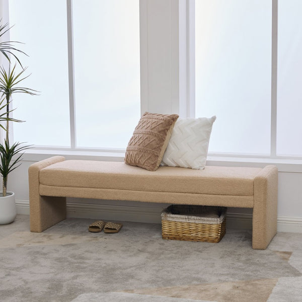 English Elm 66.9" Oversized Boucle Upholstered Bench with Sled Base for Bedroom or Entryway Wheat W3118P453440