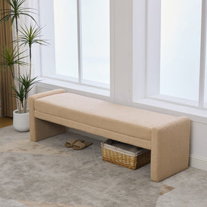 English Elm 66.9" Oversized Boucle Upholstered Bench with Sled Base for Bedroom or Entryway Wheat W3118P453440