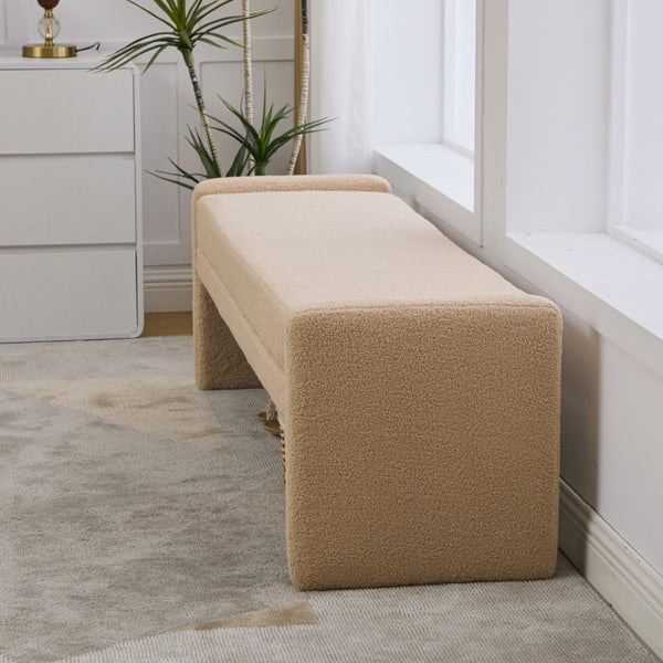 English Elm 66.9" Oversized Boucle Upholstered Bench with Sled Base for Bedroom or Entryway Wheat W3118P453440