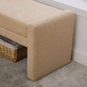 English Elm 66.9" Oversized Boucle Upholstered Bench with Sled Base for Bedroom or Entryway Wheat W3118P453440