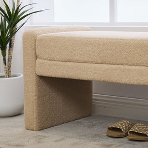 English Elm 66.9" Oversized Boucle Upholstered Bench with Sled Base for Bedroom or Entryway Wheat W3118P453440