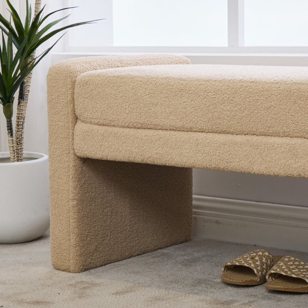 English Elm 66.9" Oversized Boucle Upholstered Bench with Sled Base for Bedroom or Entryway Wheat W3118P453440