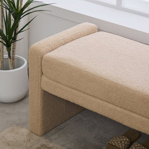 English Elm 66.9" Oversized Boucle Upholstered Bench with Sled Base for Bedroom or Entryway Wheat W3118P453440