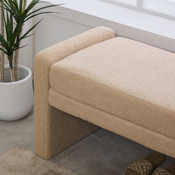 English Elm 66.9" Oversized Boucle Upholstered Bench with Sled Base for Bedroom or Entryway Wheat W3118P453440