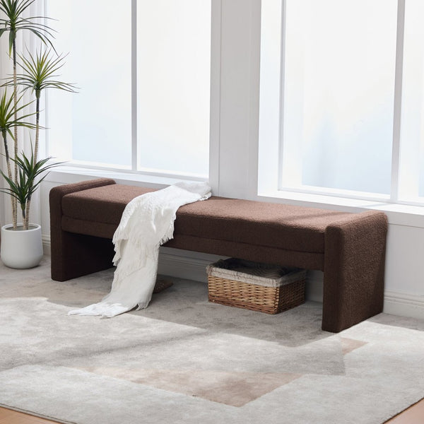 English Elm 66.9" Oversized Boucle Upholstered Bench with Sled Base for Bedroom or Entryway Coffee W3118P453441