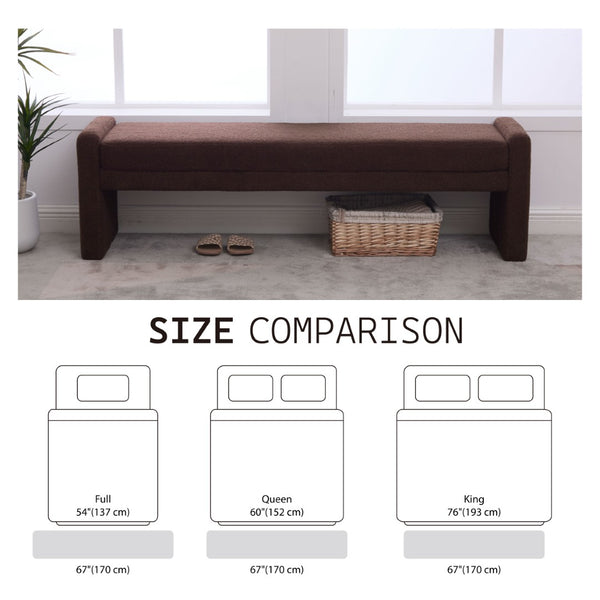 English Elm 66.9" Oversized Boucle Upholstered Bench with Sled Base for Bedroom or Entryway Coffee W3118P453441
