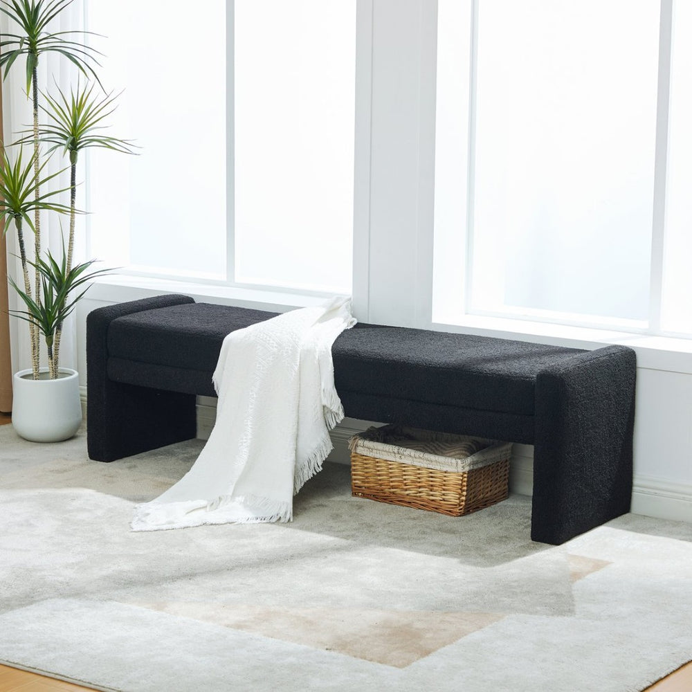 English Elm 66.9" Oversized Boucle Upholstered Bench with Sled Base for Bedroom or Entryway Black W3118P453442