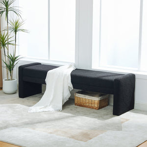 English Elm 66.9" Oversized Boucle Upholstered Bench with Sled Base for Bedroom or Entryway Black W3118P453442