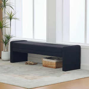 English Elm 66.9" Oversized Boucle Upholstered Bench with Sled Base for Bedroom or Entryway Black W3118P453442