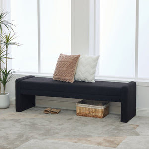 English Elm 66.9" Oversized Boucle Upholstered Bench with Sled Base for Bedroom or Entryway Black W3118P453442