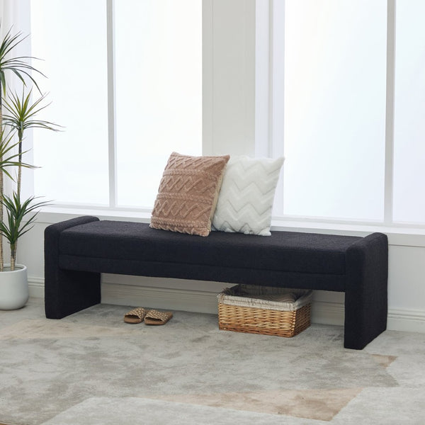 English Elm 66.9" Oversized Boucle Upholstered Bench with Sled Base for Bedroom or Entryway Black W3118P453442