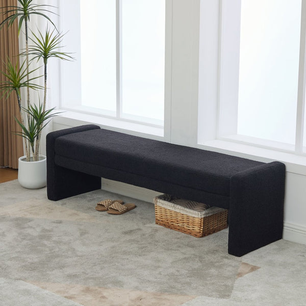 English Elm 66.9" Oversized Boucle Upholstered Bench with Sled Base for Bedroom or Entryway Black W3118P453442