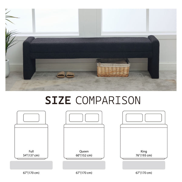 English Elm 66.9" Oversized Boucle Upholstered Bench with Sled Base for Bedroom or Entryway Black W3118P453442