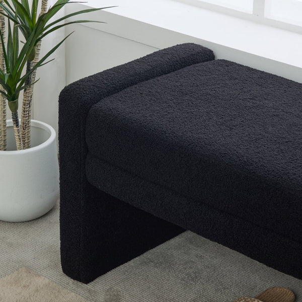 English Elm 66.9" Oversized Boucle Upholstered Bench with Sled Base for Bedroom or Entryway Black W3118P453442