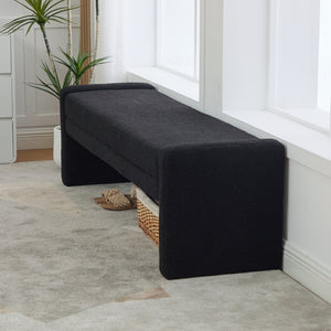 English Elm 66.9" Oversized Boucle Upholstered Bench with Sled Base for Bedroom or Entryway Black W3118P453442