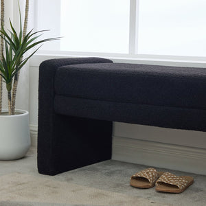 English Elm 66.9" Oversized Boucle Upholstered Bench with Sled Base for Bedroom or Entryway Black W3118P453442