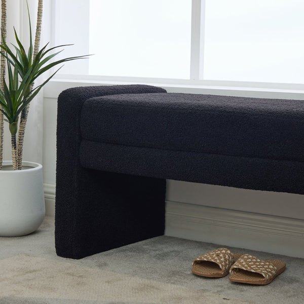 English Elm 66.9" Oversized Boucle Upholstered Bench with Sled Base for Bedroom or Entryway Black W3118P453442