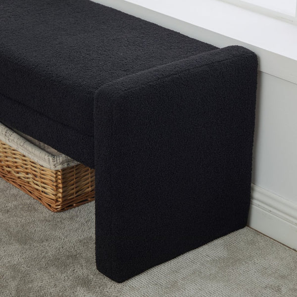 English Elm 66.9" Oversized Boucle Upholstered Bench with Sled Base for Bedroom or Entryway Black W3118P453442