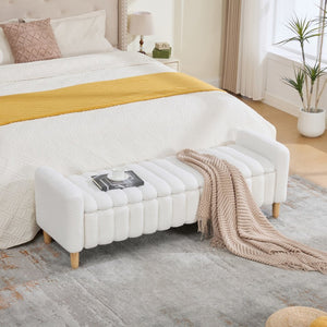 English Elm 63.4"w Wave Tufted Teddy Upholstered Flip Top Storage Bench with Armrests for Bedroom Ivory W3118P453443