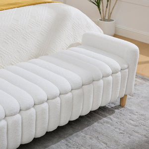 English Elm 63.4"w Wave Tufted Teddy Upholstered Flip Top Storage Bench with Armrests for Bedroom Ivory W3118P453443