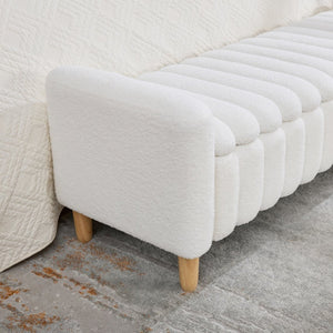 English Elm 63.4"w Wave Tufted Teddy Upholstered Flip Top Storage Bench with Armrests for Bedroom Ivory W3118P453443