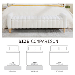English Elm 63.4"w Wave Tufted Teddy Upholstered Flip Top Storage Bench with Armrests for Bedroom Ivory W3118P453443