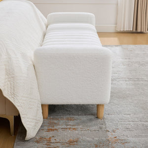 English Elm 63.4"w Wave Tufted Teddy Upholstered Flip Top Storage Bench with Armrests for Bedroom Ivory W3118P453443