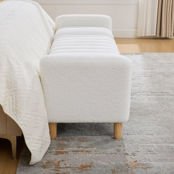 English Elm 63.4"w Wave Tufted Teddy Upholstered Flip Top Storage Bench with Armrests for Bedroom Ivory W3118P453443