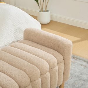English Elm 63.4"w Wave Tufted Teddy Upholstered Flip Top Storage Bench with Armrests for Bedroom Wheat W3118P453444