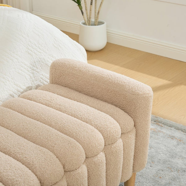English Elm 63.4"w Wave Tufted Teddy Upholstered Flip Top Storage Bench with Armrests for Bedroom Wheat W3118P453444