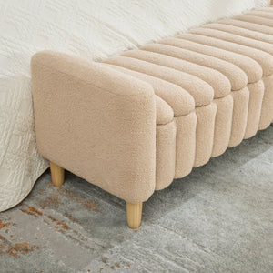 English Elm 63.4"w Wave Tufted Teddy Upholstered Flip Top Storage Bench with Armrests for Bedroom Wheat W3118P453444