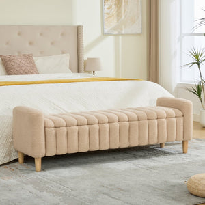 English Elm 63.4"w Wave Tufted Teddy Upholstered Flip Top Storage Bench with Armrests for Bedroom Wheat W3118P453444