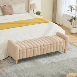 English Elm 63.4"w Wave Tufted Teddy Upholstered Flip Top Storage Bench with Armrests for Bedroom Wheat W3118P453444