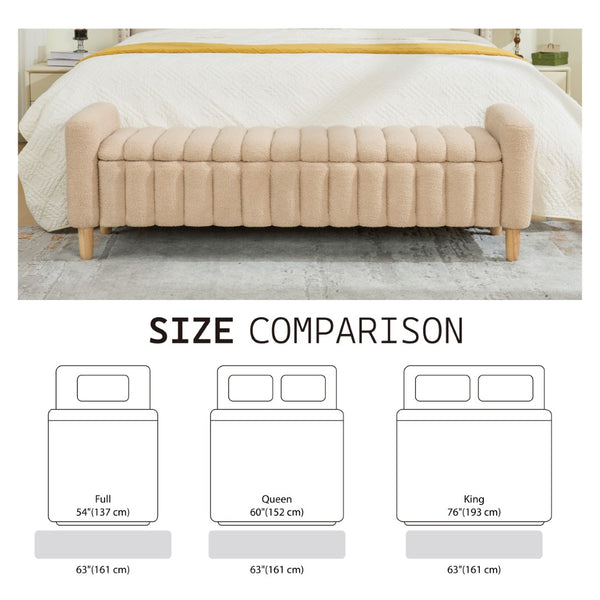 English Elm 63.4"w Wave Tufted Teddy Upholstered Flip Top Storage Bench with Armrests for Bedroom Wheat W3118P453444