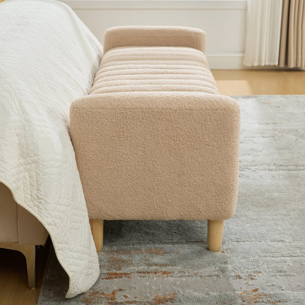 English Elm 63.4"w Wave Tufted Teddy Upholstered Flip Top Storage Bench with Armrests for Bedroom Wheat W3118P453444