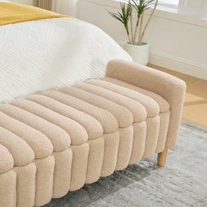 English Elm 63.4"w Wave Tufted Teddy Upholstered Flip Top Storage Bench with Armrests for Bedroom Wheat W3118P453444