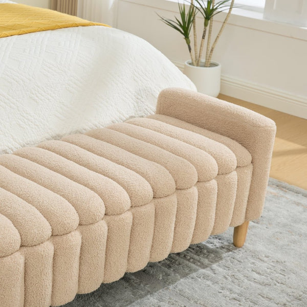 English Elm 63.4"w Wave Tufted Teddy Upholstered Flip Top Storage Bench with Armrests for Bedroom Wheat W3118P453444