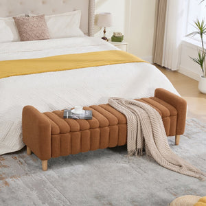 English Elm 63.4"w Wave Tufted Teddy Upholstered Flip Top Storage Bench with Armrests for Bedroom Caramel W3118P453445