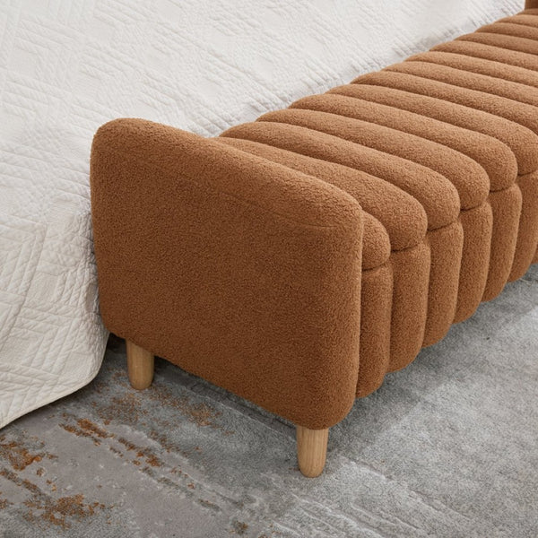 English Elm 63.4"w Wave Tufted Teddy Upholstered Flip Top Storage Bench with Armrests for Bedroom Caramel W3118P453445