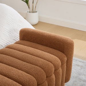 English Elm 63.4"w Wave Tufted Teddy Upholstered Flip Top Storage Bench with Armrests for Bedroom Caramel W3118P453445