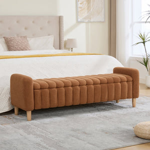 English Elm 63.4"w Wave Tufted Teddy Upholstered Flip Top Storage Bench with Armrests for Bedroom Caramel W3118P453445