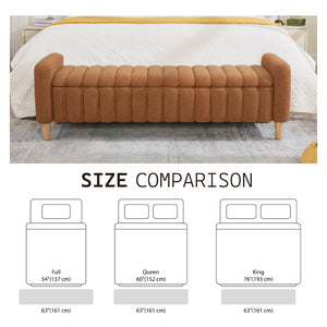 English Elm 63.4"w Wave Tufted Teddy Upholstered Flip Top Storage Bench with Armrests for Bedroom Caramel W3118P453445