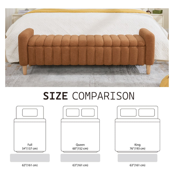 English Elm 63.4"w Wave Tufted Teddy Upholstered Flip Top Storage Bench with Armrests for Bedroom Caramel W3118P453445