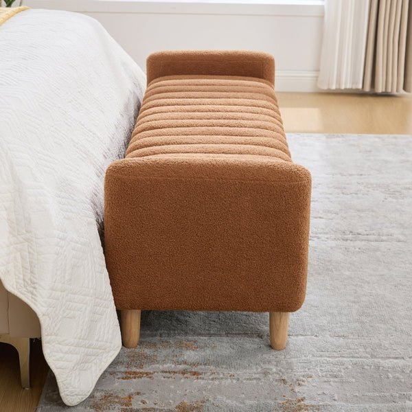 English Elm 63.4"w Wave Tufted Teddy Upholstered Flip Top Storage Bench with Armrests for Bedroom Caramel W3118P453445