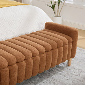 English Elm 63.4"w Wave Tufted Teddy Upholstered Flip Top Storage Bench with Armrests for Bedroom Caramel W3118P453445