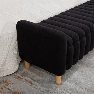 English Elm 63.4"w Wave Tufted Teddy Upholstered Flip Top Storage Bench with Armrests for Bedroom Black W3118P453446